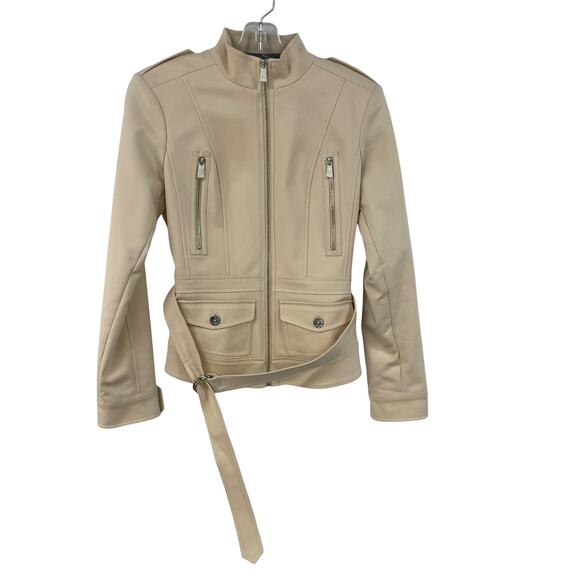 NWT Etcetera Full Zip Belted Moto Jacket in Sand Dune Beige Womens 0 - Picture 1 of 7